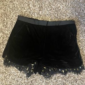 Gianni Bini Black Velour Shorts with Lace Detailing